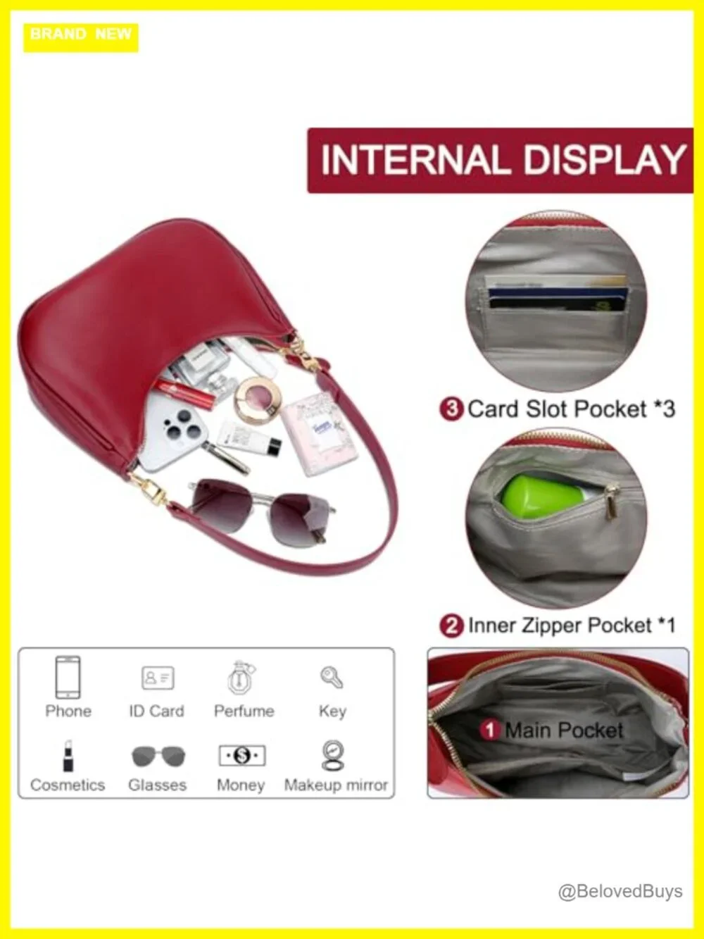 PU Leather Hobo Shoulder Bag with Chain Strap - Cute Retro Handbag
